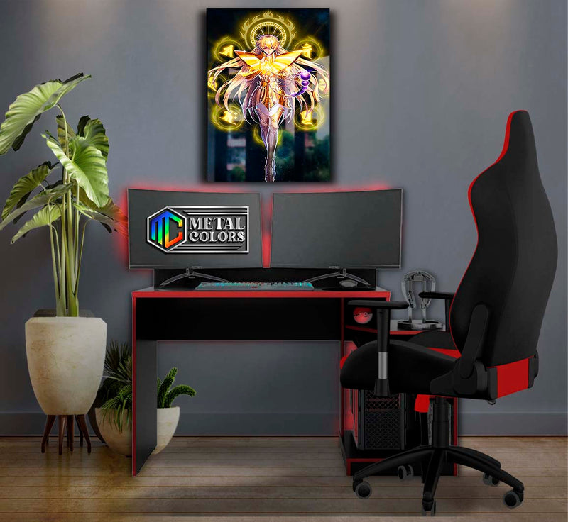 Quadro Metalizado Shaka de Virgem Anime Cavaleiros do Zodíaco Placa Decorativa Brilhante