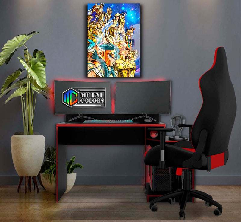 Quadro Metalizado 12 Cavaleiros de Ouro Anime Cavaleiros do Zodíaco Placa Decorativa Brilhante