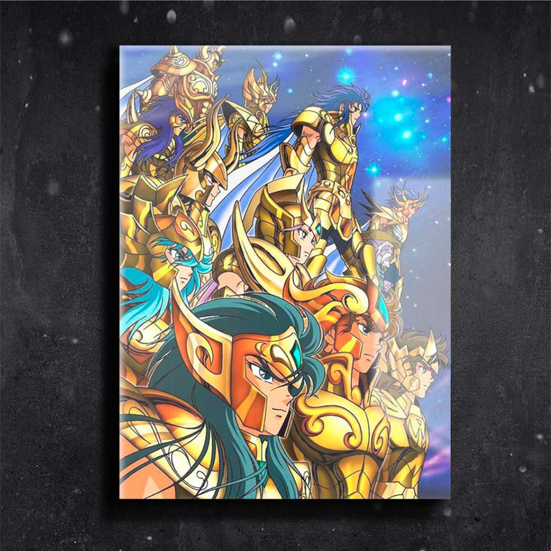 Quadro Metalizado 12 Cavaleiros de Ouro Anime Cavaleiros do Zodíaco Placa Decorativa Brilhante