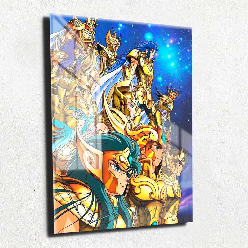 Quadro Metalizado 12 Cavaleiros de Ouro Anime Cavaleiros do Zodíaco Placa Decorativa Brilhante