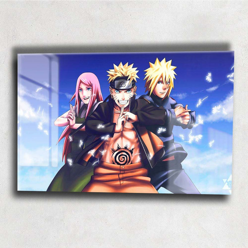 Quadro Metalizado Naruto Minato Kushina Placa Decorativa Brilhante