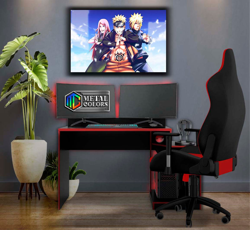 Quadro Metalizado Naruto Minato Kushina Placa Decorativa Brilhante