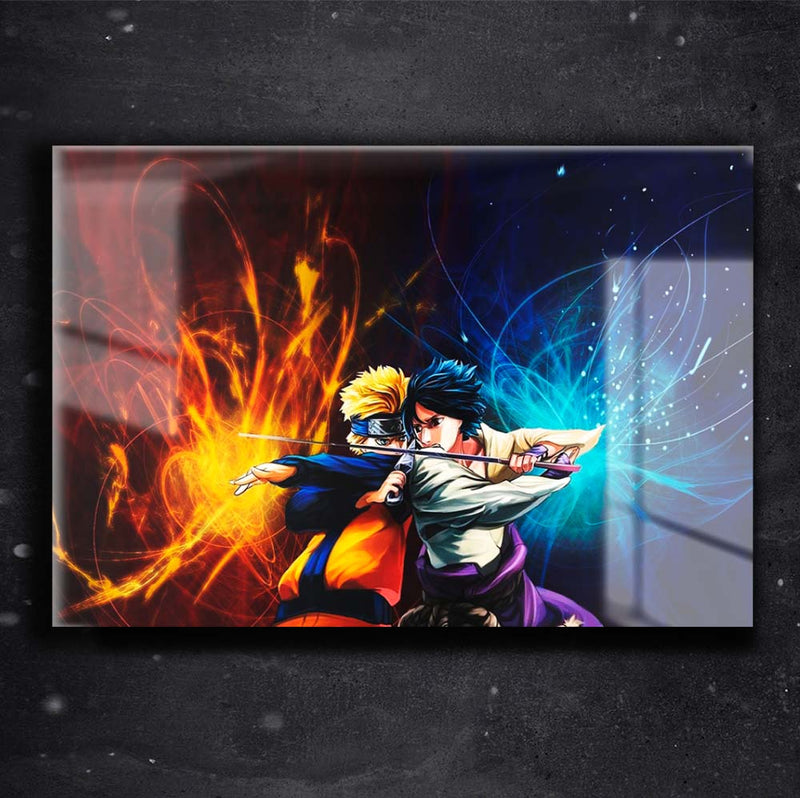 Quadro Metalizado Naruto vs Sasuke Placa Decorativa Brilhante