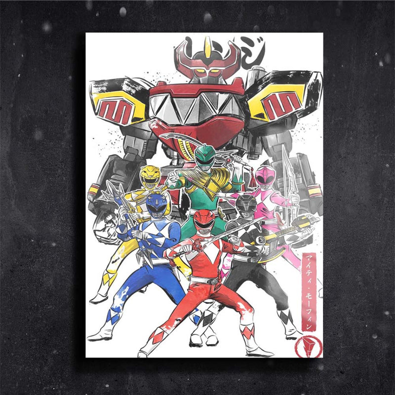 Quadro Metalizado Art Power Rangers e Megazord Placa Decorativa Brilhante