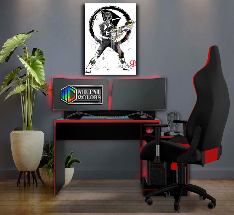 Quadro Metalizado Art Power Rangers Preto Placa Decorativa Brilhante