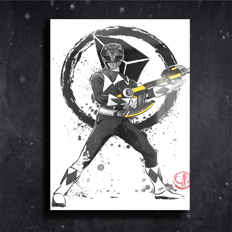 Quadro Metalizado Art Power Rangers Preto Placa Decorativa Brilhante