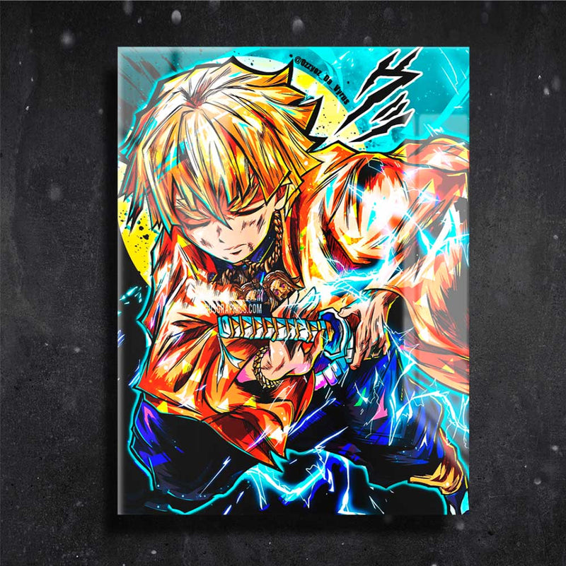 Quadro Metalizado Zenitsu Demon Slayer Anime Placa Decorativa Brilhant