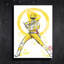 Quadro Metalizado Art Power Rangers Amarelo Placa Decorativa Brilhante