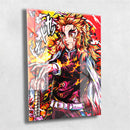 Quadro Metalizado Pilar Das Chamas Rengoku Demon Slayer Placa Decorativa Brilhante