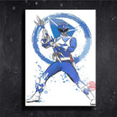 Quadro Metalizado Art Power Rangers Azul Placa Decorativa Brilhante