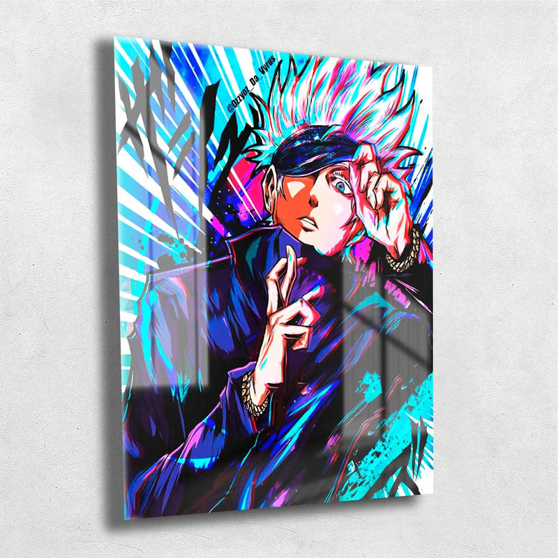 Quadro Metalizado Satoru Gojo Jujutsu Kaisen Anime Placa Decorativa Brilhante