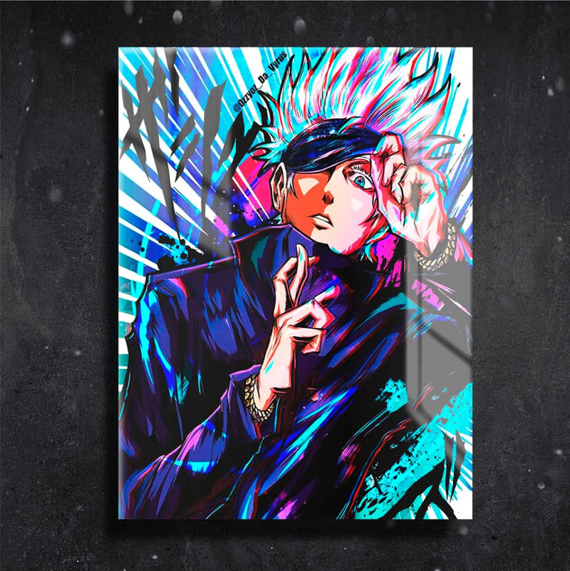 Quadro Metalizado Satoru Gojo Jujutsu Kaisen Anime Placa Decorativa Brilhante