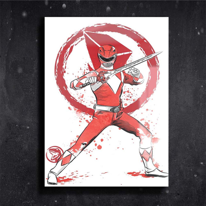 Quadro Metalizado Art Power Rangers Vermelho Placa Decorativa Brilhante