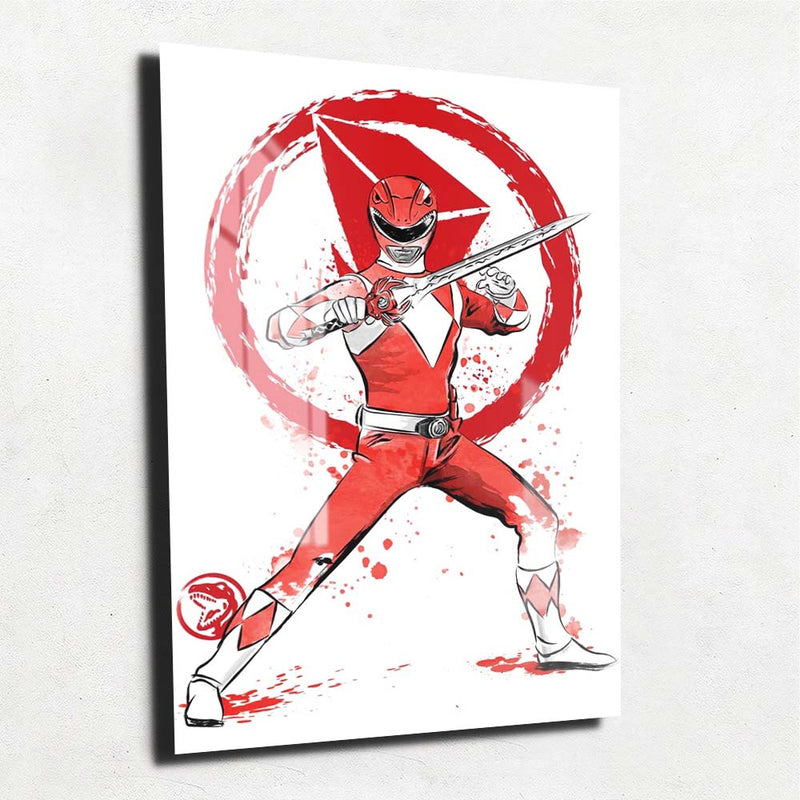 Quadro Metalizado Art Power Rangers Vermelho Placa Decorativa Brilhante