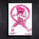 Quadro Metalizado Art Power Rangers Rosa Placa Decorativa Brilhante