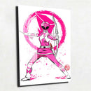 Quadro Metalizado Art Power Rangers Rosa Placa Decorativa Brilhante