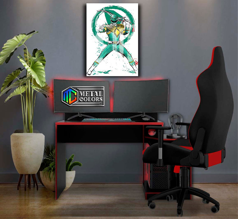 Quadro Metalizado Art Power Rangers Verde Tommy Placa Decorativa Brilhante