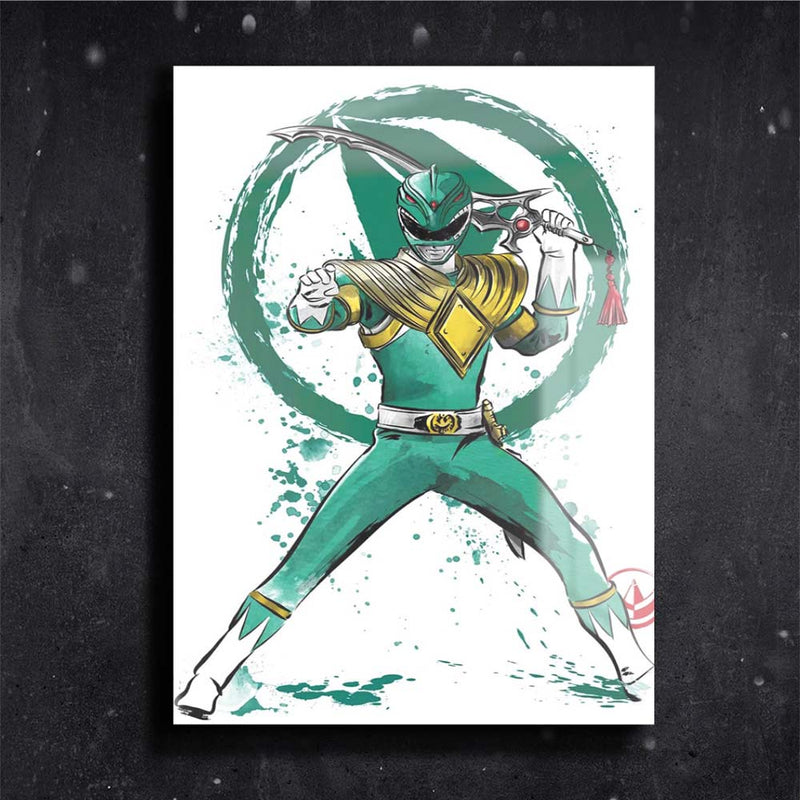 Quadro Metalizado Art Power Rangers Verde Tommy Placa Decorativa Brilhante