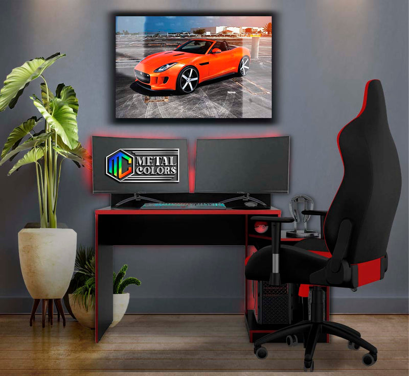 Quadro Metalizado Carros Aston Martin Laranja Placa Decorativa Brilhante