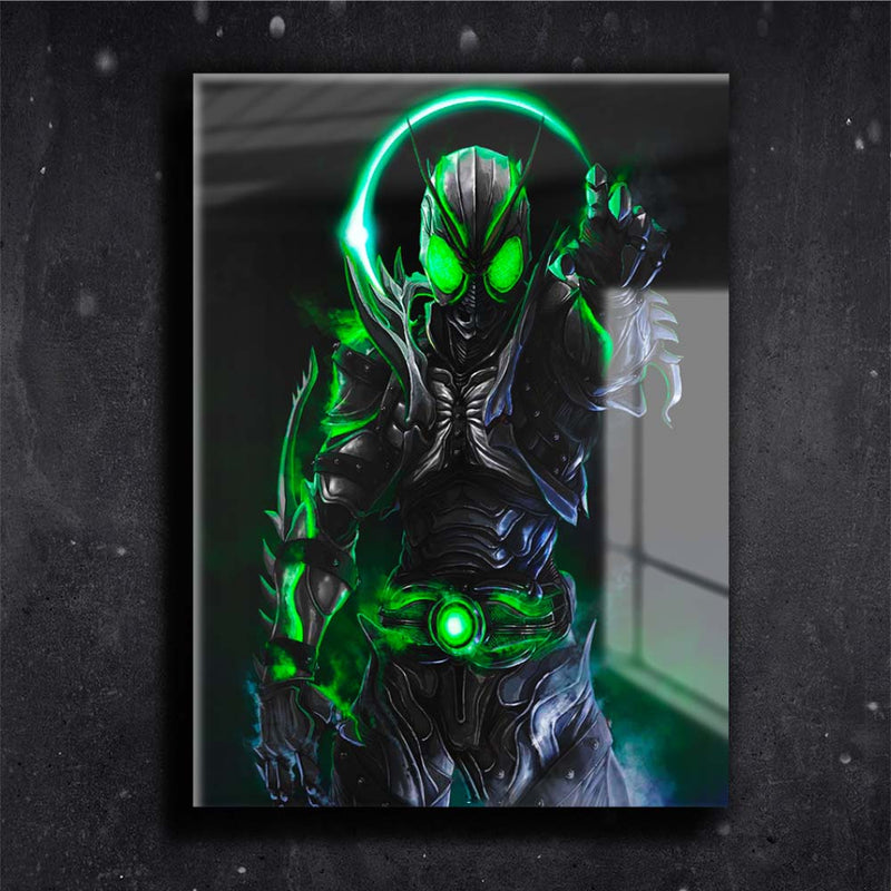 Quadro Metalizado Kamen Rider Black Sun Green Placa Decorativa Brilhante