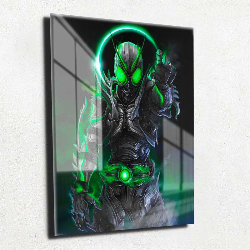 Quadro Metalizado Kamen Rider Black Sun Green Placa Decorativa Brilhante