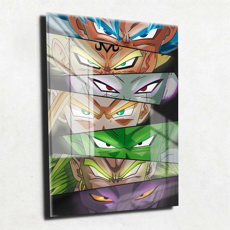 Quadro Metalizado Perfil Olhos Anime Dragon ball Personagens Placa Decorativa Brilhante