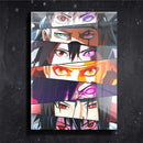 Quadro Metalizado Perfil Olhos Anime Naruto Shippuden Sharingan Placa Decorativa Brilhante