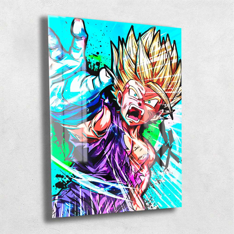 Quadro Metalizado Gohan Batalha Dragon Ball Anime Placa Decorativa Brilhante