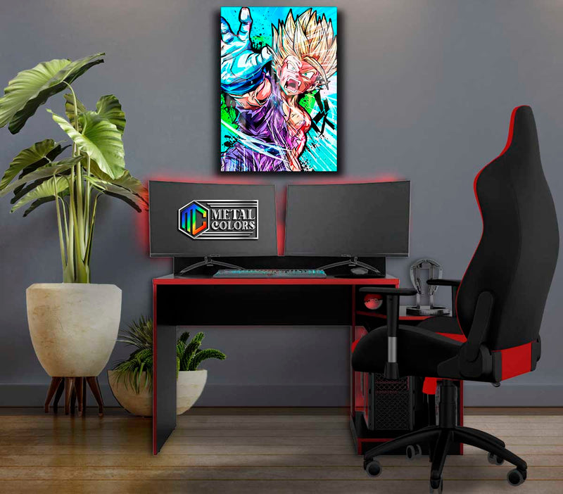 Quadro Metalizado Gohan Batalha Dragon Ball Anime Placa Decorativa Brilhante