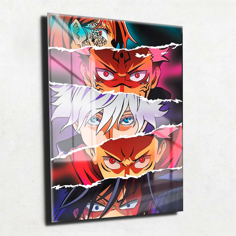 Quadro Metalizado Perfil Olhos Anime Jujutsu Kaisen Personagens Placa Decorativa Brilhante