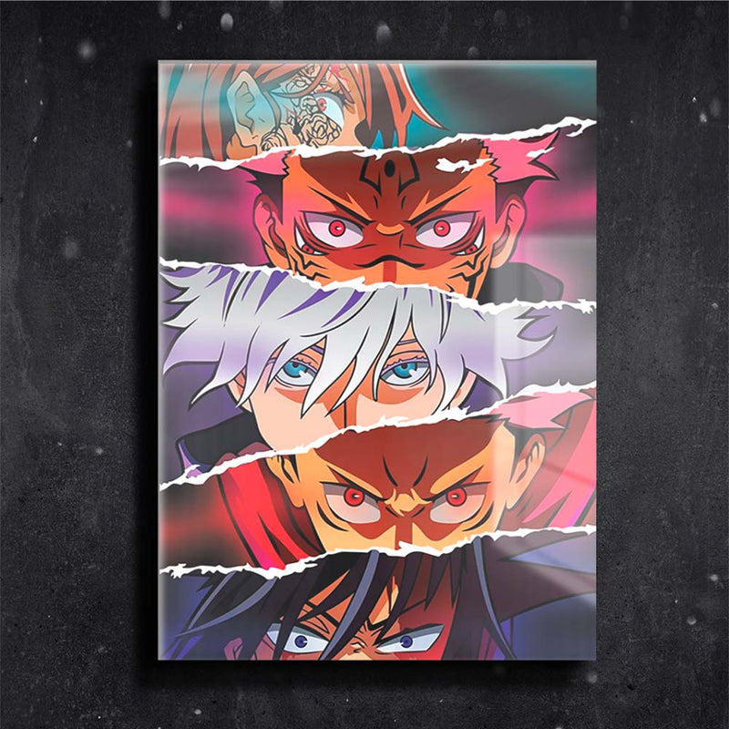 Quadro Metalizado Perfil Olhos Anime Jujutsu Kaisen Personagens Placa Decorativa Brilhante