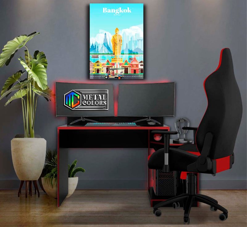 Quadro Metalizado Bangkok Coleção Países Placa Decorativa Brilhante