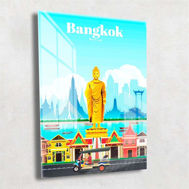 Quadro Metalizado Bangkok Coleção Países Placa Decorativa Brilhante