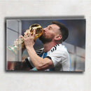 Quadro Metalizado Messi Campeão Copa do Mundo Placa Decorativa Brilhante