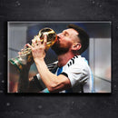 Quadro Metalizado Messi Campeão Copa do Mundo Placa Decorativa Brilhante