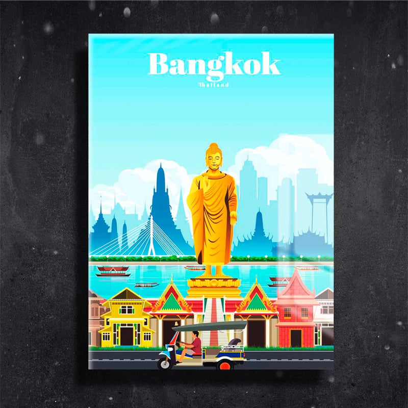 Quadro Metalizado Bangkok Coleção Países Placa Decorativa Brilhante