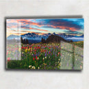 Quadro Metalizado Campo florido Placa Decorativa Brilhante