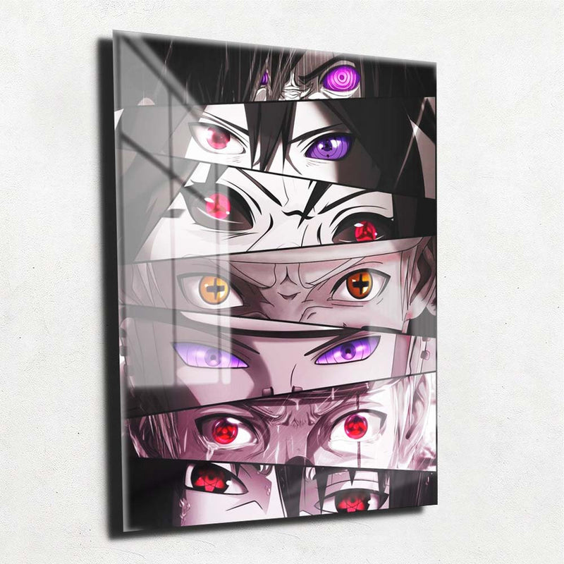 Quadro Metalizado Perfil Olhos Anime Naruto Personagens Placa Decorativa Brilhante