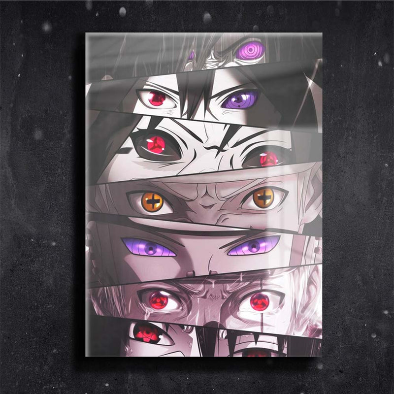 Quadro Metalizado Perfil Olhos Anime Naruto Personagens Placa Decorativa Brilhante