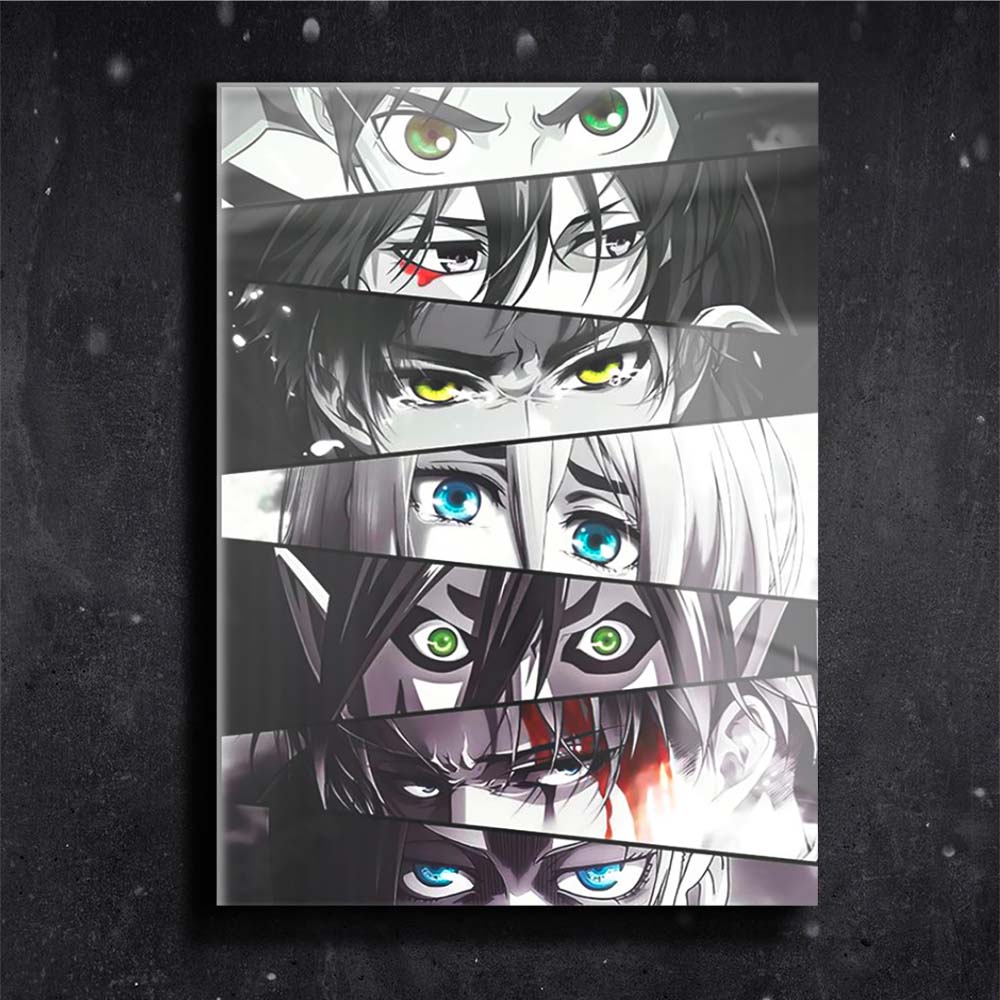 Quadro Metalizado Perfil Olhos Anime Attack on Titan Personagens Placa