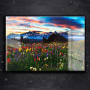 Quadro Metalizado Campo florido Placa Decorativa Brilhante