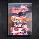 Quadro Metalizado Perfil Olhos Anime Naruto Personagens Mais Fortes Placa Decorativa Brilhante