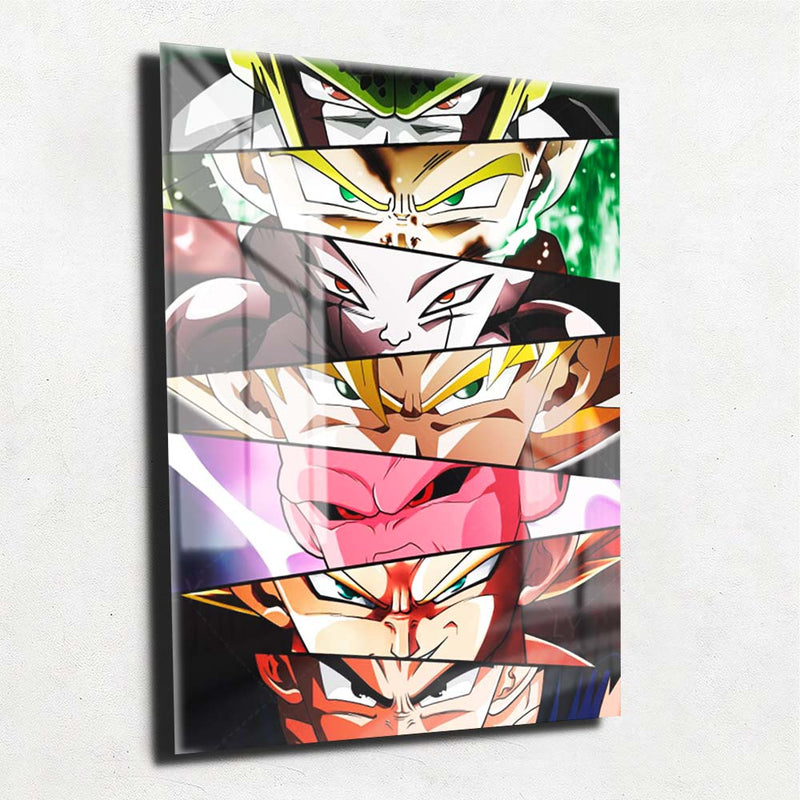 Quadro Metalizado Perfil Olhos Anime Dragon Ball Z Personagens Placa Decorativa Brilhante