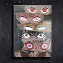 Quadro Metalizado Perfil Olhos Anime Demon slayer Personagens Placa Decorativa Brilhante