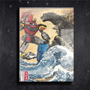 Quadro Metalizado Megazord Power Rangers vs Godzilla Placa Decorativa Brilhante