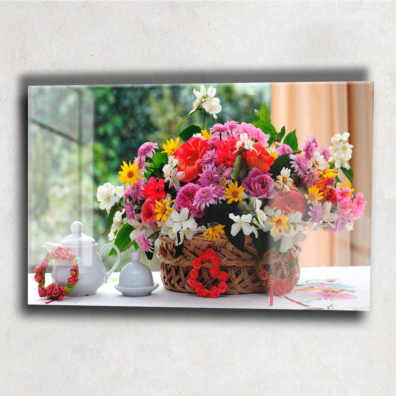 Quadro Metalizado Flores Placa Decorativa Brilhante