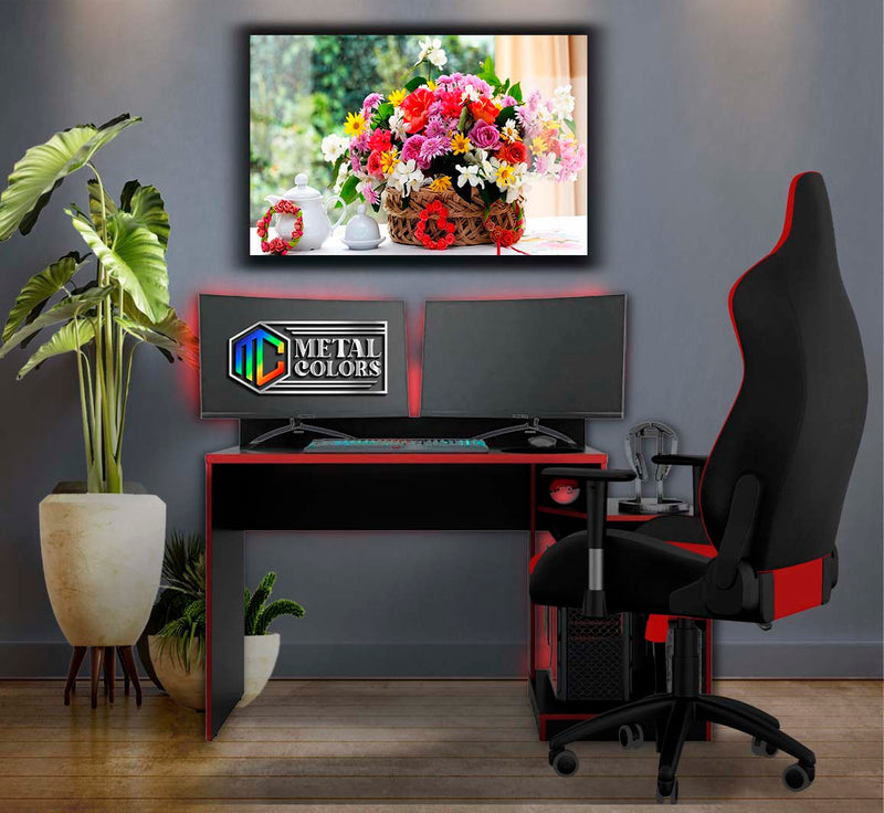 Quadro Metalizado Flores Placa Decorativa Brilhante