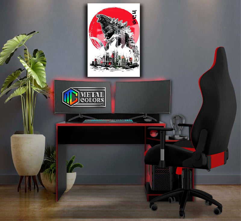 Quadro Metalizado Godzilla Art Placa Decorativa Brilhante