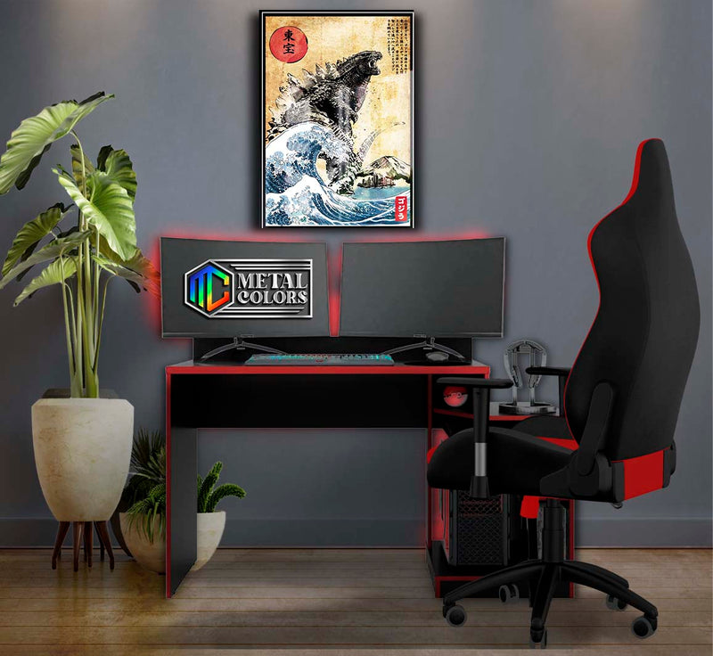 Quadro Metalizado Godzilla Art Placa Decorativa Brilhante