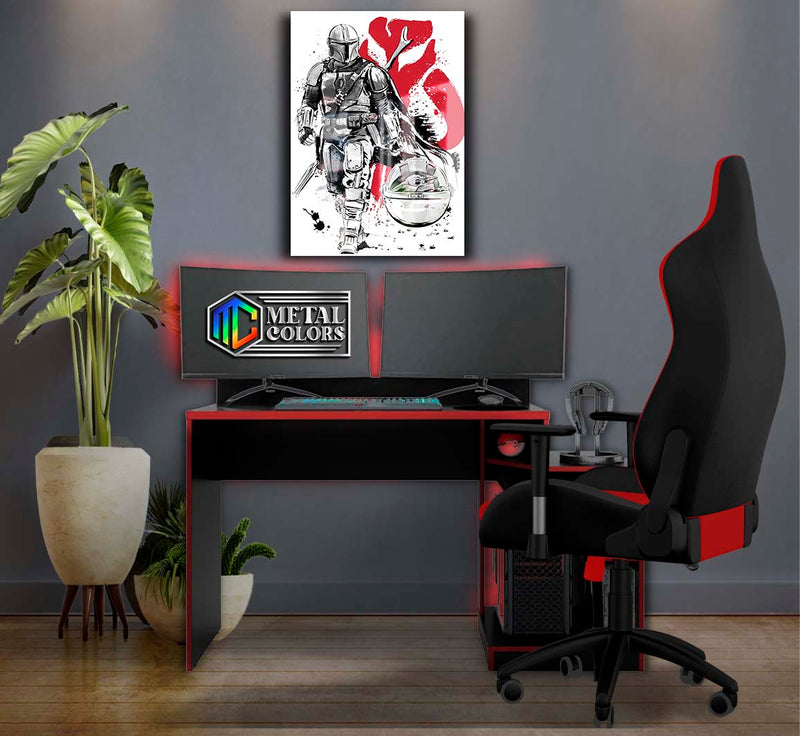 Quadro Metalizado Mandaloriano Star Wars Placa Decorativa Brilhante